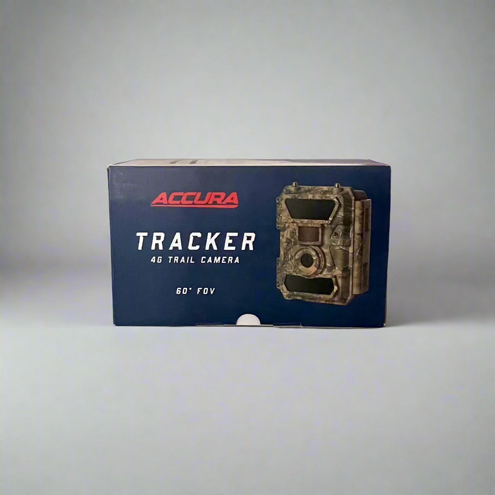 Accura Tracker 4G Trail Camera Box showing its camouflage design