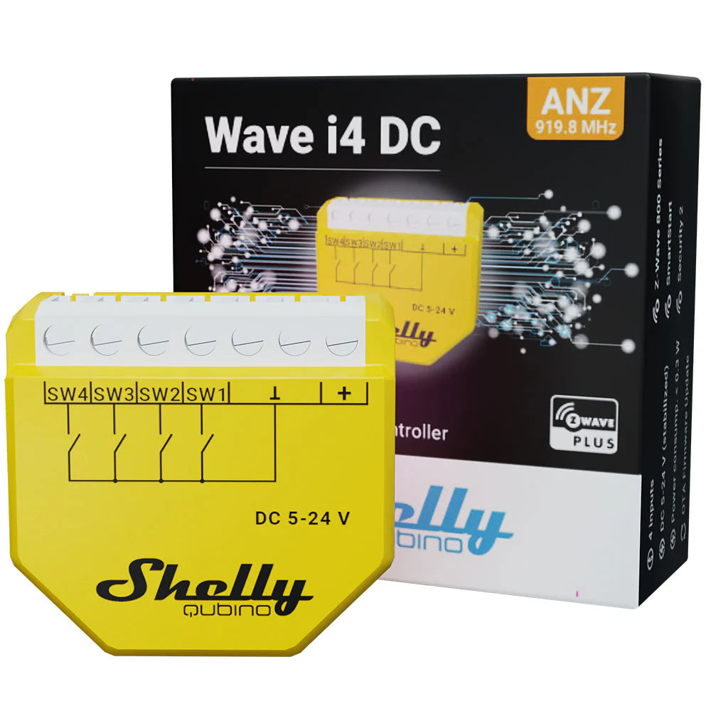 Shelly Wave i4 DC module for triggering Z-Wave scenes and automations